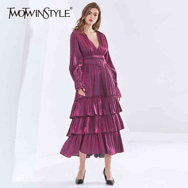 twotwinstyle elegant patchwork ruffle dress for women v neck long sleeve high waist sashes midi dresses female fashion 210517, Black;gray
twotwinstyle elegant patchwork ruffle dress for women v neck long sleeve high waist sashes midi dresses female fashion 210517, Black;gray