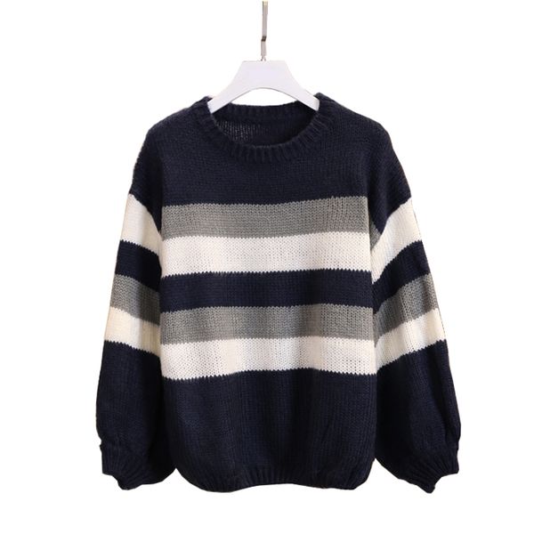 women sweater knitted pullovers long sleeve navy blue striped loose winter casual m0037 210514, White;black
women sweater knitted pullovers long sleeve navy blue striped loose winter casual m0037 210514, White;black