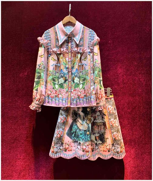 two piece dress european and american women's clothing spring long sleeved pink shirt figure printed skirt fashion suits e8va, White
two piece dress european and american women's clothing spring long sleeved pink shirt figure printed skirt fashion suits e8va, White