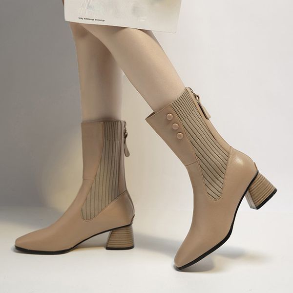 fashion patchwork pu sock boots women 2021 autumn vintage square toe heels ankle boots womens zipper platform shoes woman, Black
fashion patchwork pu sock boots women 2021 autumn vintage square toe heels ankle boots womens zipper platform shoes woman, Black