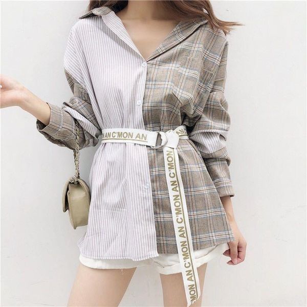 women's blouses & shirts women blouse plaid coat long sleeve shirt loose fashion blusas mujer de moda, White
women's blouses & shirts women blouse plaid coat long sleeve shirt loose fashion blusas mujer de moda, White