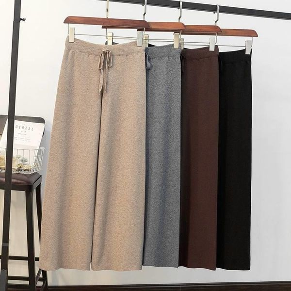 women's pants & capris women 2021 autumn winter wide leg elastic waist female knitted simple casual ankle-length trousers ladies loose, Black;white
women's pants & capris women 2021 autumn winter wide leg elastic waist female knitted simple casual ankle-length trousers ladies loose, Black;white