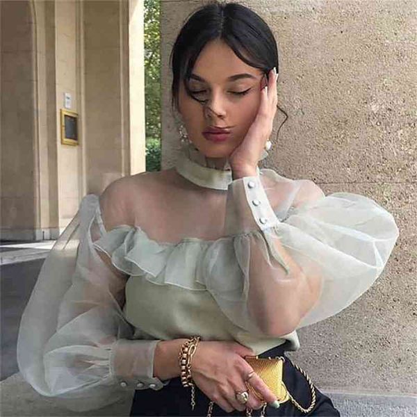 vintage organza patchwork ruffled knitted blouse shirt women elegant transparent tulle puff sleeve blusas mujer 210427, White
vintage organza patchwork ruffled knitted blouse shirt women elegant transparent tulle puff sleeve blusas mujer 210427, White