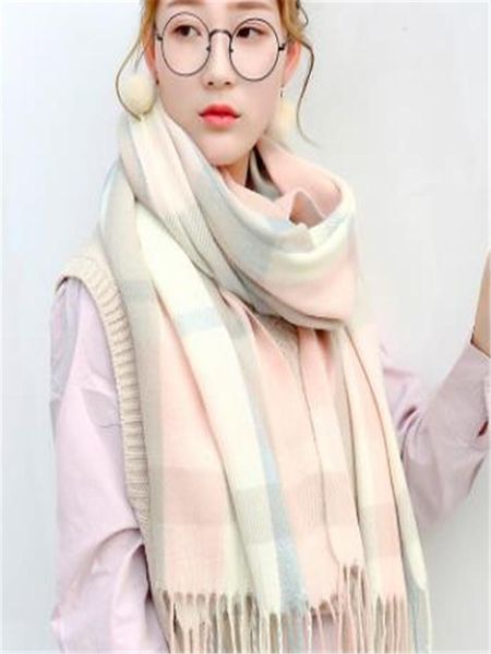 scarves winter grid imitation cashmere scarf female temperament of han edition warm japanese shawl tassel joker gy012, Blue;gray 
scarves winter grid imitation cashmere scarf female temperament of han edition warm japanese shawl tassel joker gy012, Blue;gray