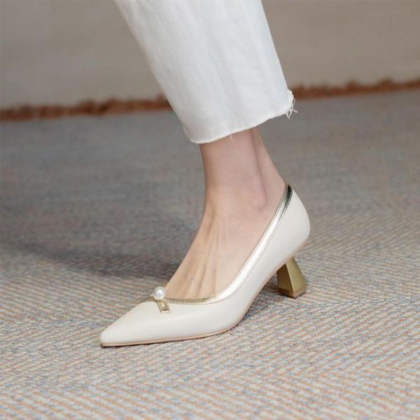 dress shoes point toe 6cm high heels work white women party block heel, Black