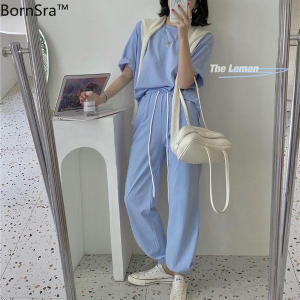 bornsra 2021 spring and summer the lemon han edition pure color elastic waist short sleeve t-shirt casual pants suit women's two piece, White
bornsra 2021 spring and summer the lemon han edition pure color elastic waist short sleeve t-shirt casual pants suit women's two piece, White