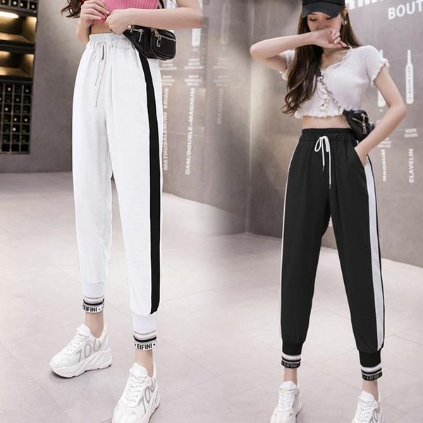 korean fashion patchwork striped letters print black white harem pants women casual trousers high waist summer 2021 women's & capris
korean fashion patchwork striped letters print black white harem pants women casual trousers high waist summer 2021 women's & capris