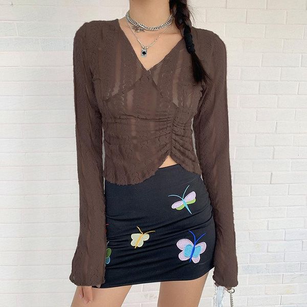 y2k autumn solid color mesh see-through t-shirt ladies horn long sleeve v-neck clothing fashion slim women's, White
y2k autumn solid color mesh see-through t-shirt ladies horn long sleeve v-neck clothing fashion slim women's, White
