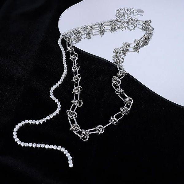chains half stainless steel knotted chain zircon necklace for women girls 18k gold plated punk clavicle choker, Silver
chains half stainless steel knotted chain zircon necklace for women girls 18k gold plated punk clavicle choker, Silver