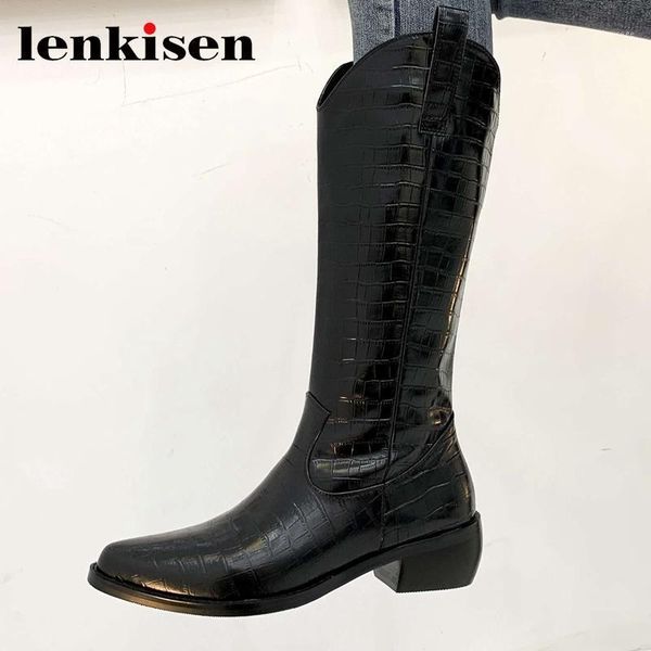 boots lenkisen genuine leather pointed toe med heel western office lady daily wear slip on convenient cozy knee-high l031, Black
boots lenkisen genuine leather pointed toe med heel western office lady daily wear slip on convenient cozy knee-high l031, Black