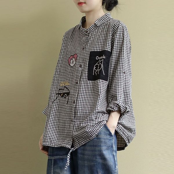 plus size women casual shirt new 2021 korean style vintage plaid cartoon embroidery oversized female woman blouses shirts p1278, White
plus size women casual shirt new 2021 korean style vintage plaid cartoon embroidery oversized female woman blouses shirts p1278, White