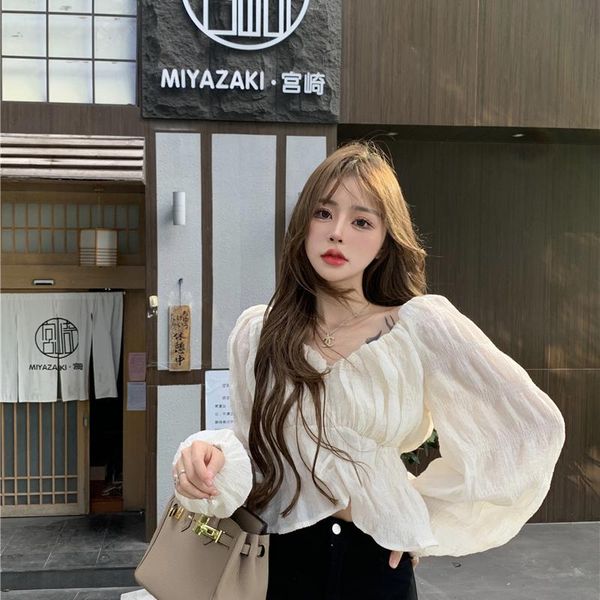 women's blouses & shirts 2021 autumn fashion clothing square neck puff sleeve women korean style high waist split fork casual pants, White
women's blouses & shirts 2021 autumn fashion clothing square neck puff sleeve women korean style high waist split fork casual pants, White