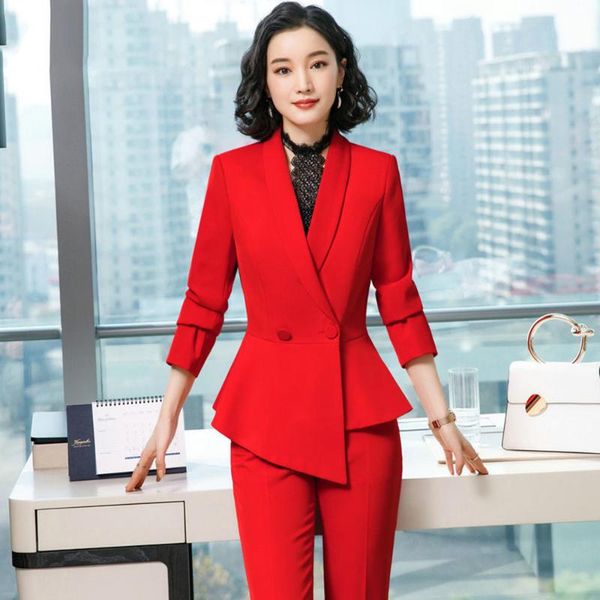 women's two piece pants spring autumn women long-sleeve asymmetric professional blazer business set suit trousers ol lady interview com, White
women's two piece pants spring autumn women long-sleeve asymmetric professional blazer business set suit trousers ol lady interview com, White