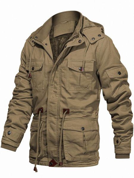 men flap pocket drawstring waist teddy lined zipper hooded coat g4vd#, Black;brown 
men flap pocket drawstring waist teddy lined zipper hooded coat g4vd#, Black;brown