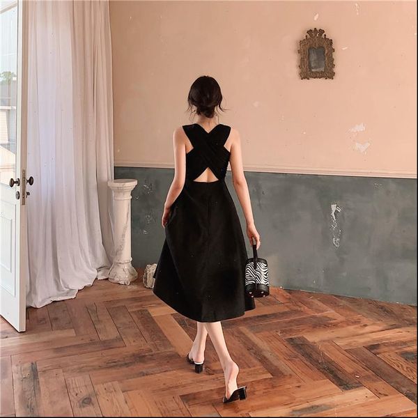 women dresses summer dress elegant hepburn style sleeveless back cross midi a line party black vestidos, Black;gray
women dresses summer dress elegant hepburn style sleeveless back cross midi a line party black vestidos, Black;gray