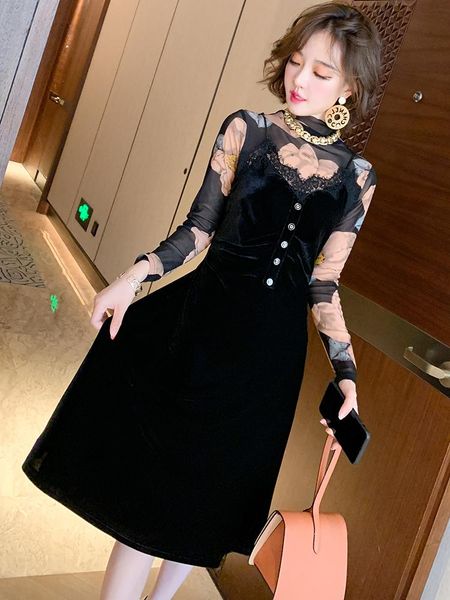 women's tracksuits printed stand collar bottom stitching lace velvet strap fake two-piece dress 2021 autumn and winter, Gray
women's tracksuits printed stand collar bottom stitching lace velvet strap fake two-piece dress 2021 autumn and winter, Gray
