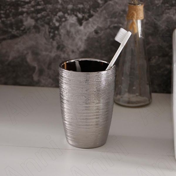 bath accessory set silver plating ceramic five-piece bathroom stripe relief desktoothbrush holder mouth cup sets bathrooms accessories