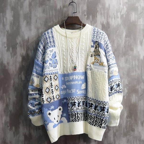 men's sweaters thickened autumn and winter fashion brand color matching sweater round neck pullover loose casual laid-back style, White;black
men's sweaters thickened autumn and winter fashion brand color matching sweater round neck pullover loose casual laid-back style, White;black