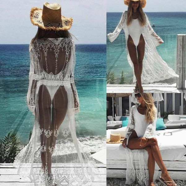 boho sarong retro lace maxi bikini cover up beach long kimono chiffon crochet women's swimwear, White;black
boho sarong retro lace maxi bikini cover up beach long kimono chiffon crochet women's swimwear, White;black