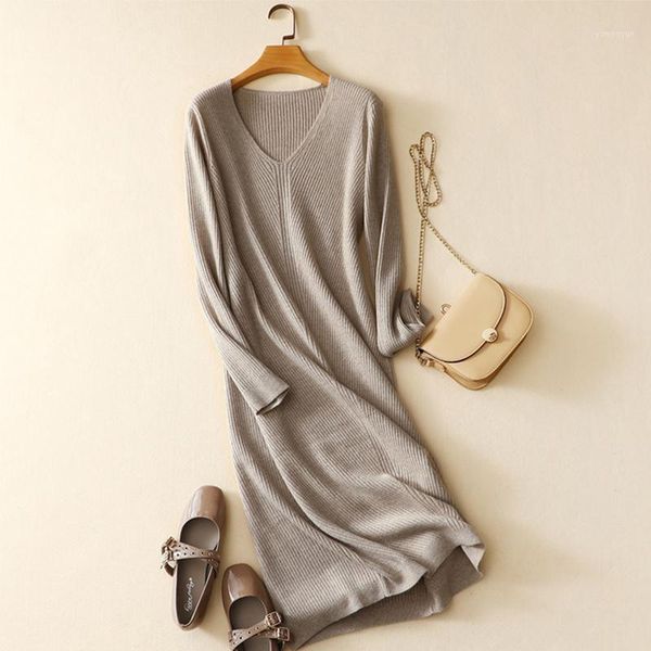 casual dresses autumn women's v neck long sleeve softness 100% cashmere knitted dress pullover, Black;gray
casual dresses autumn women's v neck long sleeve softness 100% cashmere knitted dress pullover, Black;gray