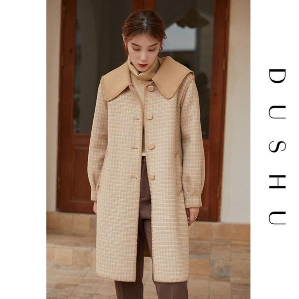women's wool & blends dushu plus size plaid blend winter coat women knitted vintage woolen oversized female casual brown jacket overcoa, Black
women's wool & blends dushu plus size plaid blend winter coat women knitted vintage woolen oversized female casual brown jacket overcoa, Black