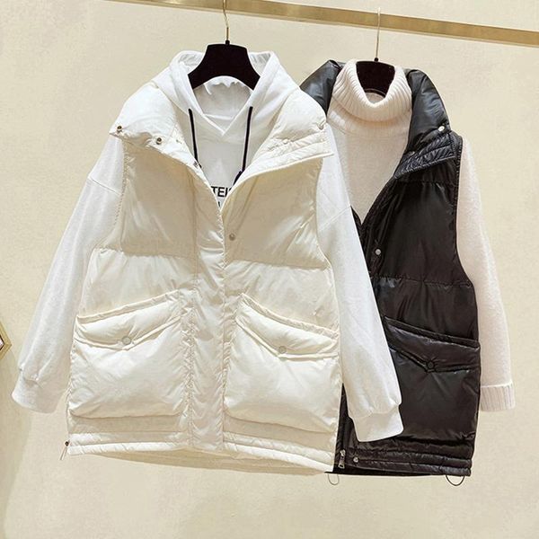 women's vests 2021 down cotton vest spring autumn korean style wild waistcoat fashion stand-collar solid women coat with big pockets, Black;white
women's vests 2021 down cotton vest spring autumn korean style wild waistcoat fashion stand-collar solid women coat with big pockets, Black;white