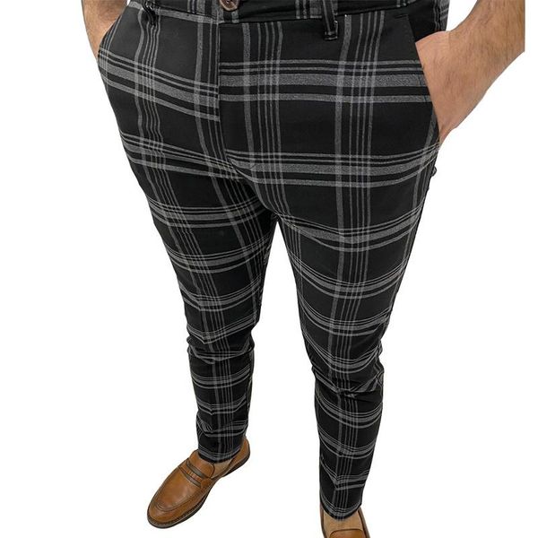men's pants men plaid checked casual long dress business work formal slim fit trousers, Black
men's pants men plaid checked casual long dress business work formal slim fit trousers, Black