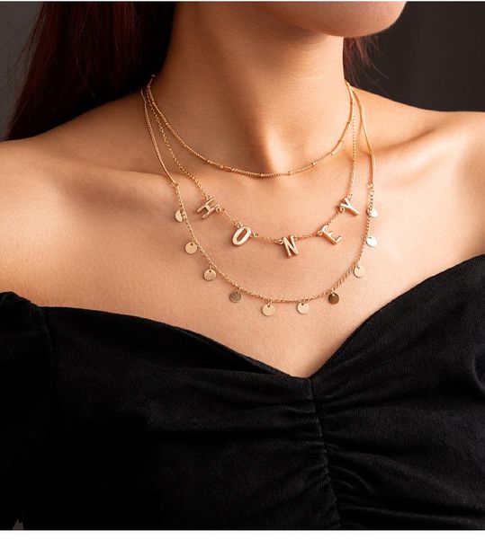 chains simple temperament letter necklace cute honey small disc tassel multilayer pendant for women jewelry girl birthday gift, Silver
chains simple temperament letter necklace cute honey small disc tassel multilayer pendant for women jewelry girl birthday gift, Silver