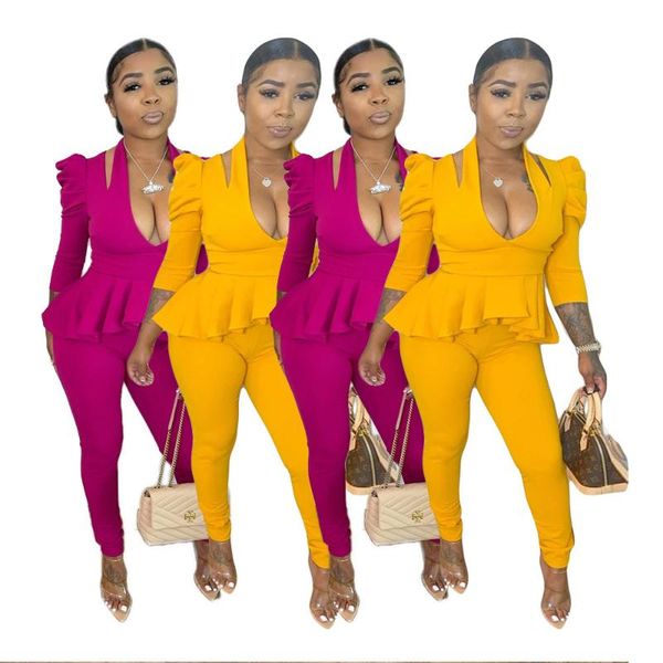 women's two piece pants fashion urban leisure commuter pure color long sleeves with flounces wholesale drop sets womens outfits fall, White
women's two piece pants fashion urban leisure commuter pure color long sleeves with flounces wholesale drop sets womens outfits fall, White