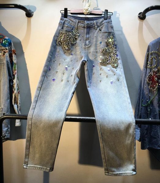 women's jeans high waist straight woman diamond beads capri looes cowboy pants office lady spring casual jean, Blue
women's jeans high waist straight woman diamond beads capri looes cowboy pants office lady spring casual jean, Blue