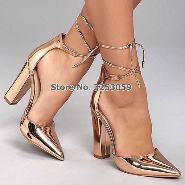brand rose gold patent leather pointed toe pumps chunky heel lace-up dress shoes dropship banquet wedding heels, Black
brand rose gold patent leather pointed toe pumps chunky heel lace-up dress shoes dropship banquet wedding heels, Black