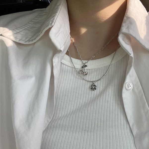 vsnow unique design double layer cherry flower pendant necklace for women mix chunky chain metal summer party jewelry necklaces, Silver
vsnow unique design double layer cherry flower pendant necklace for women mix chunky chain metal summer party jewelry necklaces, Silver