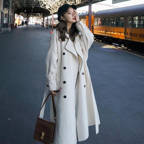 women's wool & blends korean women autumn winter double breasted long woolen coat ladies elegant vintage loose chic over knee jacket, Black
women's wool & blends korean women autumn winter double breasted long woolen coat ladies elegant vintage loose chic over knee jacket, Black