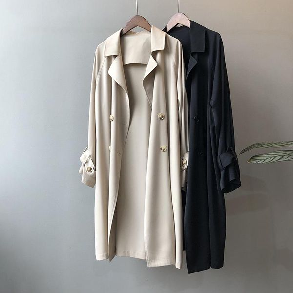 women's trench coats 2021 spring autumn long coat women loose double breasted casual female outwear fashion overcoats, Tan;black
women's trench coats 2021 spring autumn long coat women loose double breasted casual female outwear fashion overcoats, Tan;black