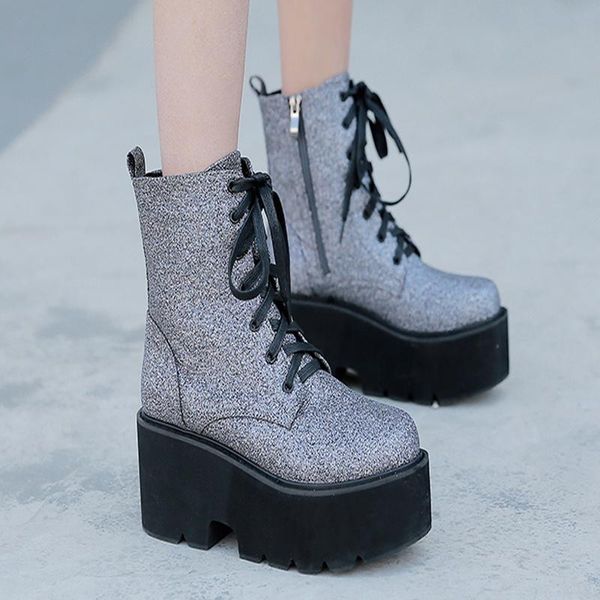 boots silver fashion women square heel demonia platform shoes elestic band thigh high spring winter, Black
boots silver fashion women square heel demonia platform shoes elestic band thigh high spring winter, Black