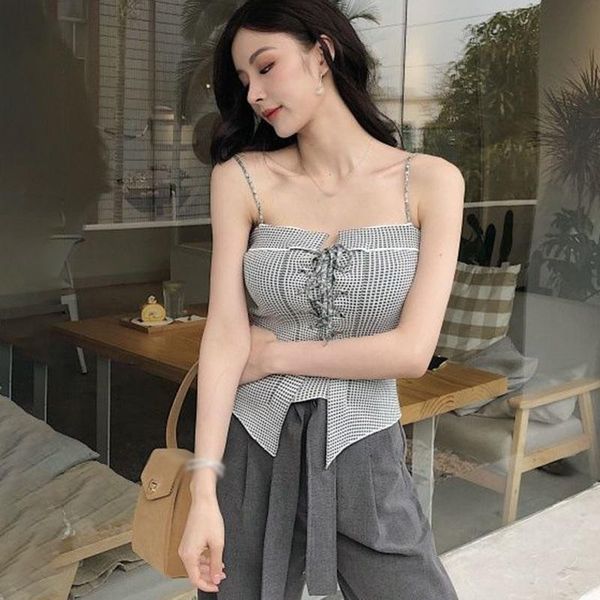 women's tanks & camis summer plaid tank ladies bow tie sleeveless knitted female, White
women's tanks & camis summer plaid tank ladies bow tie sleeveless knitted female, White