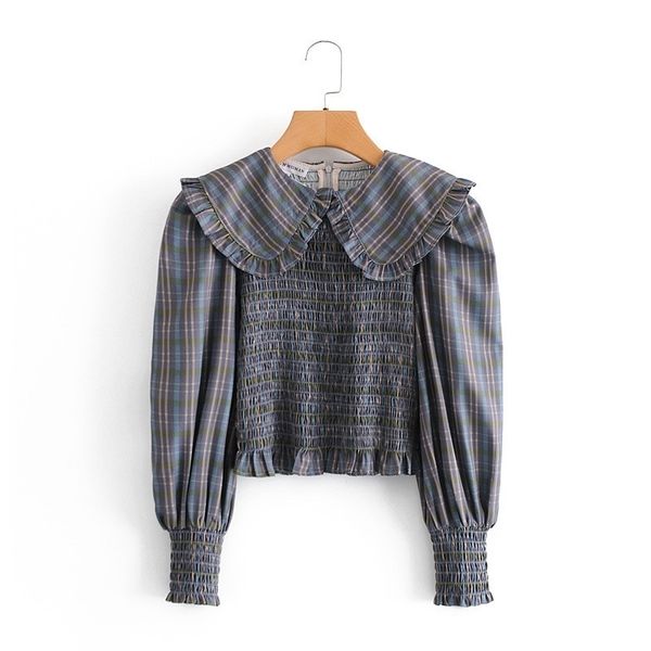 evfer women fashion peter pan collar ruffles za plaid short blouse chic ladies long puff sleeve high elastic pleated shirt 210317, White
evfer women fashion peter pan collar ruffles za plaid short blouse chic ladies long puff sleeve high elastic pleated shirt 210317, White