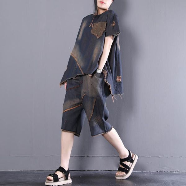 short vintage plus size female summer set 2021 retro irregular literary denim fine wear two casual suit pieces zh244 training facts 3gq1, White;black
short vintage plus size female summer set 2021 retro irregular literary denim fine wear two casual suit pieces zh244 training facts 3gq1, White;black