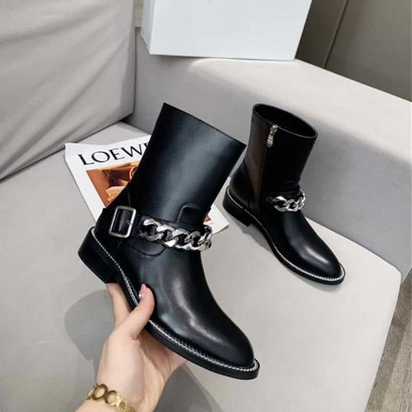 women mental chain ankle boots black genuine leather crystal short runway outfit flats 41
women mental chain ankle boots black genuine leather crystal short runway outfit flats 41