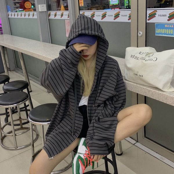 women's jackets deeptown goth style striped zip up feminine hip hop hoodie casual per with long sleeve punk grunge teenage clothes g5wt, Black;brown
women's jackets deeptown goth style striped zip up feminine hip hop hoodie casual per with long sleeve punk grunge teenage clothes g5wt, Black;brown