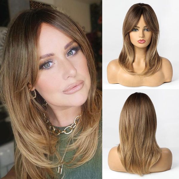 synthetic wigs medium wavy wig ombre brown blonde hair natural cosplay layered with side bangs for women heat resistant fiber, Black
synthetic wigs medium wavy wig ombre brown blonde hair natural cosplay layered with side bangs for women heat resistant fiber, Black