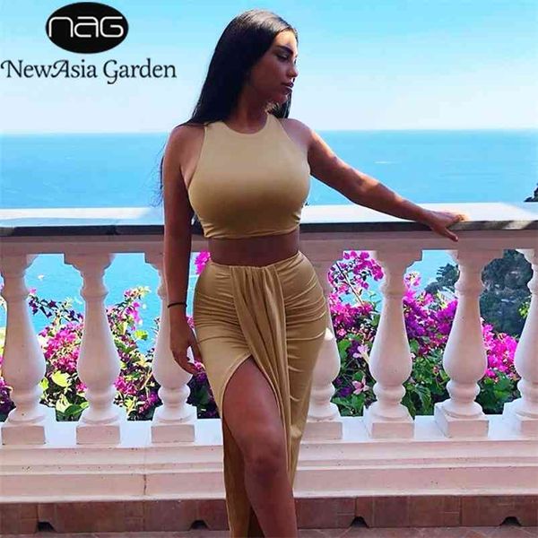 asia summer two piece set women sleeveless crop draped split long skirts sets solid color ladies elegant casual outfits 210730, White
asia summer two piece set women sleeveless crop draped split long skirts sets solid color ladies elegant casual outfits 210730, White