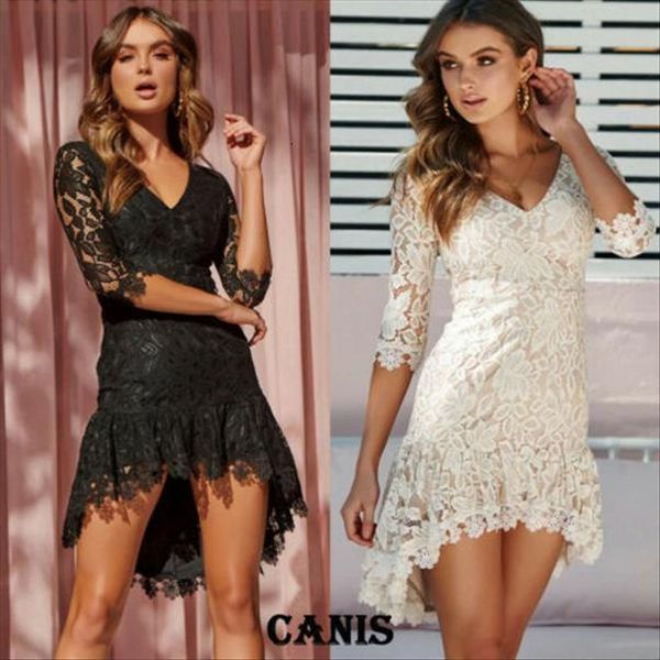 casual v neck lace womens dresses short evening party midi sleeves asymmetrical, Black;gray
casual v neck lace womens dresses short evening party midi sleeves asymmetrical, Black;gray