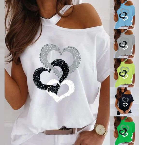 women's t-shirt fashion off shoulder t shirt hollow out o-neck short sleeve casual love sequins loose ladies summer women tee, White
women's t-shirt fashion off shoulder t shirt hollow out o-neck short sleeve casual love sequins loose ladies summer women tee, White