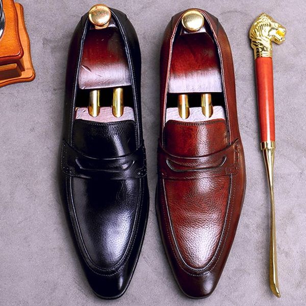 dress shoes vintage pointed toe slip on man comfortable genuine leather penny loafers handmade men's daily office flats ss705, Black
dress shoes vintage pointed toe slip on man comfortable genuine leather penny loafers handmade men's daily office flats ss705, Black