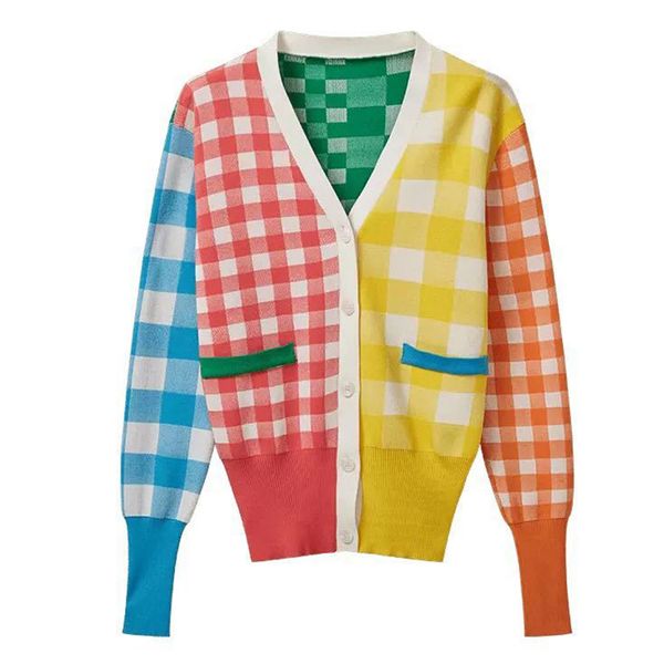 women knitted rainbow plaid long sleeve v neck single-breasted cardigans thin section early autumn m0195 210514, White
women knitted rainbow plaid long sleeve v neck single-breasted cardigans thin section early autumn m0195 210514, White