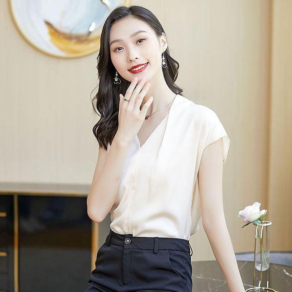 women's blouses & shirts silk satin loose fashion blouse casual short sleeve blusas solid color v-neck shirt summer houthion, White
women's blouses & shirts silk satin loose fashion blouse casual short sleeve blusas solid color v-neck shirt summer houthion, White