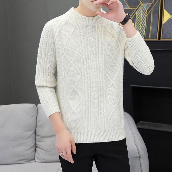 men's sweaters long sleeves half high round neck loose diamond twist knit sweater men casual, White;black
men's sweaters long sleeves half high round neck loose diamond twist knit sweater men casual, White;black