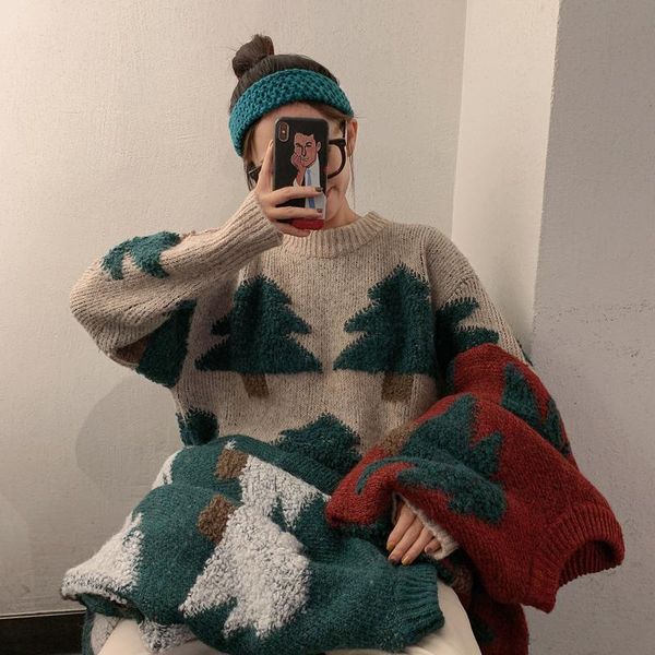 women's sweaters vintage christmas tree sweater women korean casual hit color oversized thicken pullover jumpers long sleeve knitwear w, White;black
women's sweaters vintage christmas tree sweater women korean casual hit color oversized thicken pullover jumpers long sleeve knitwear w, White;black