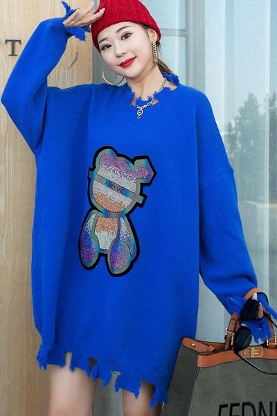women's sweaters cartoon sequined cut hem pullover female rhinestone loose sweater cute women, White;black
women's sweaters cartoon sequined cut hem pullover female rhinestone loose sweater cute women, White;black
